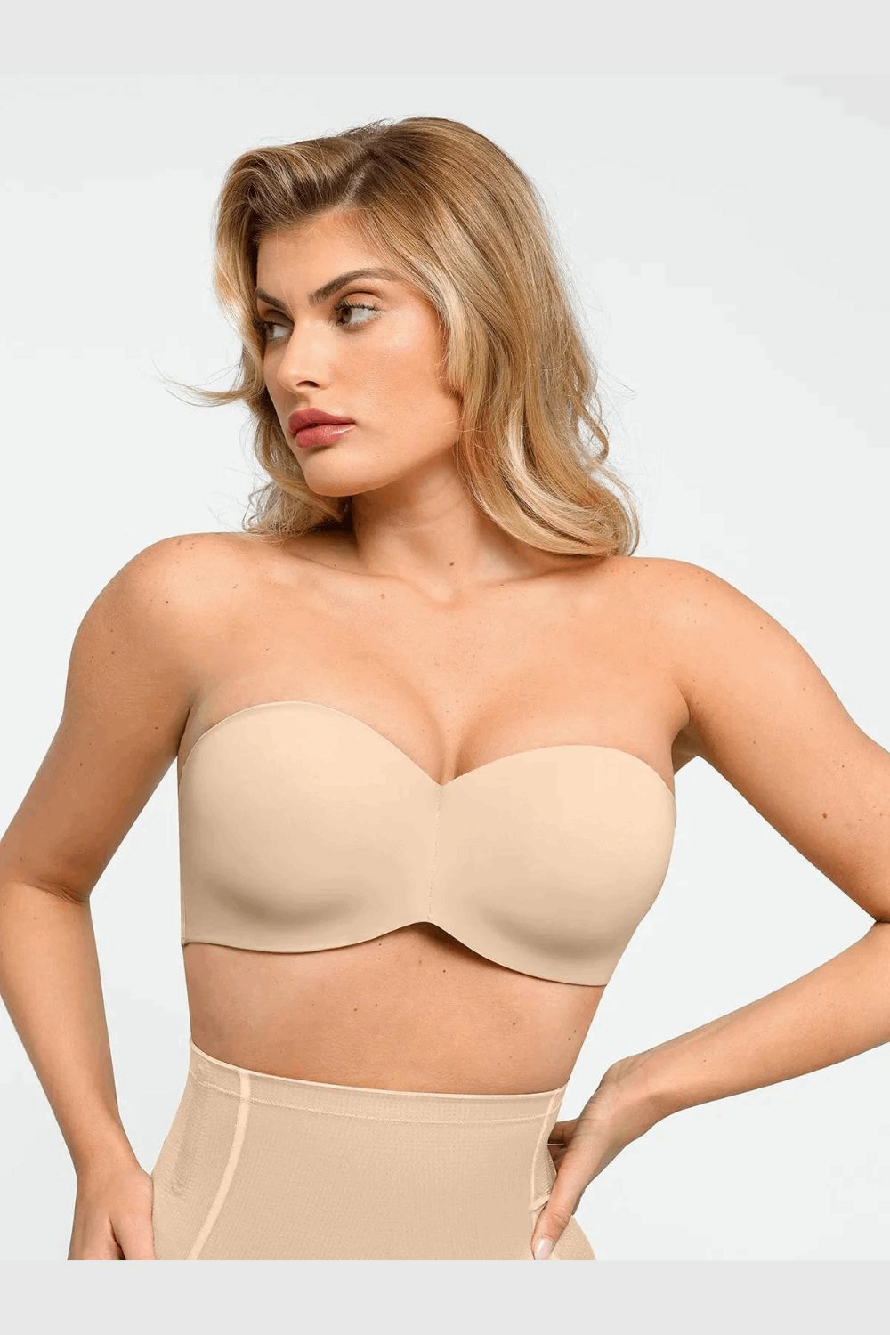Push-Up Unlined Underwire Strapless Bra Bundle Alpha Aura Beige 36C 